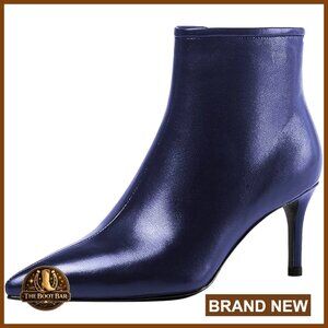 Pointed Toe Zip Up Ankle Booties with Kitten Heel for Office Party Evening